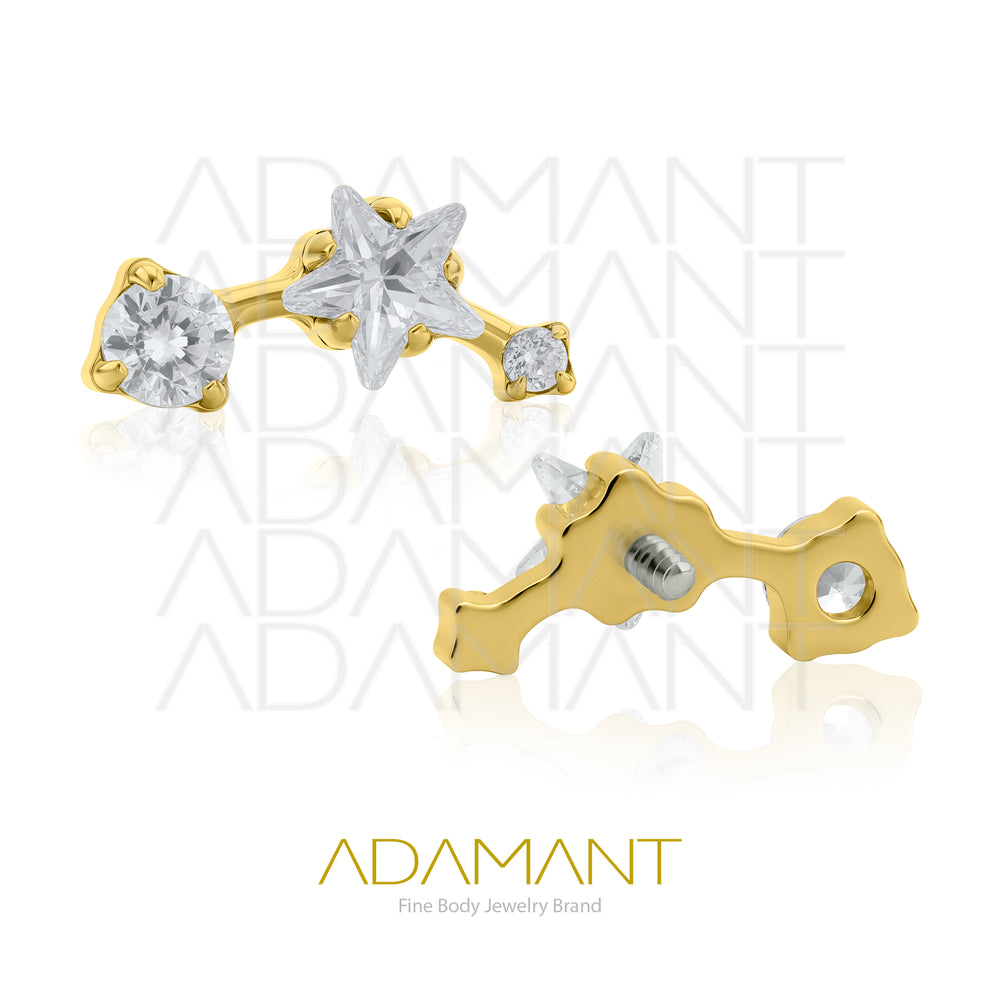 18g - 16g, Titanio Platizado Dorado, Accesorio Rosca, 0.9mm Patrón de rosca, Shooting star, Prong set, Cubic Zirconia.
