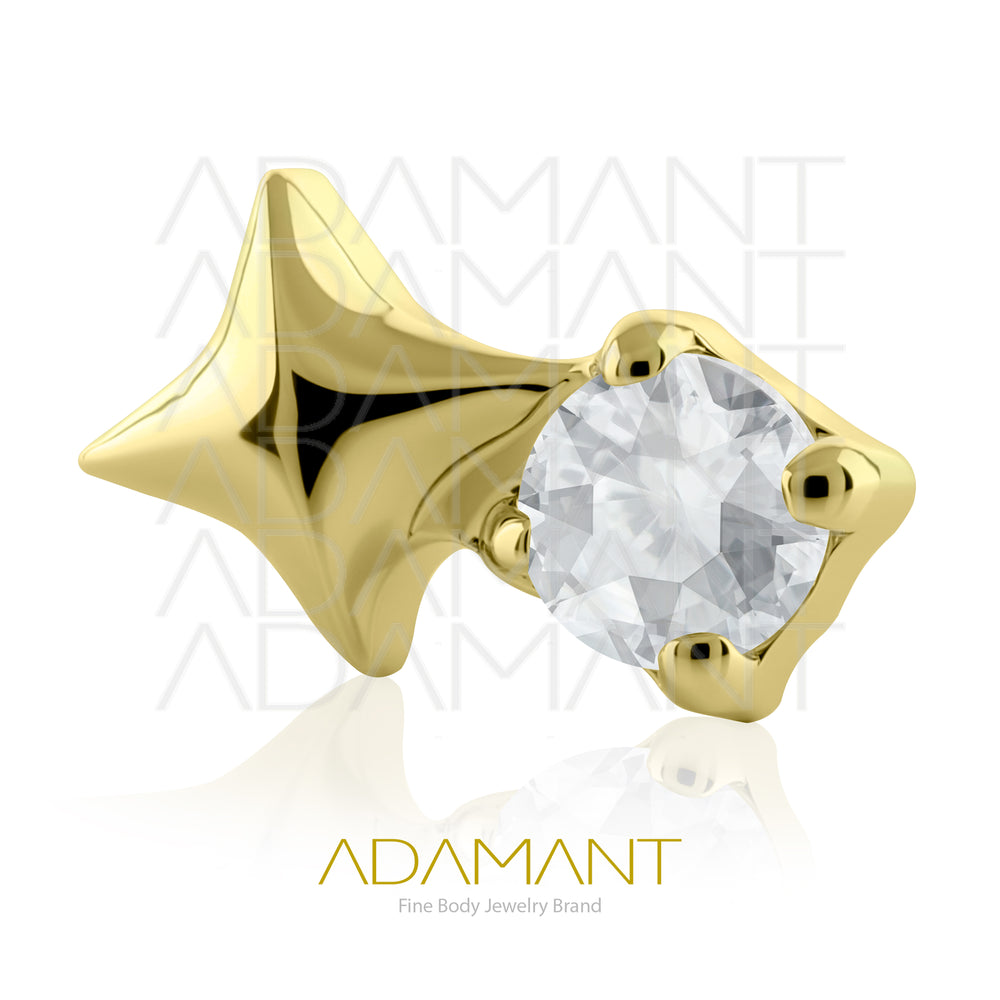 18g - 16g, Titanio Platizado Dorado, Accesorio Rosca, 0.9mm Patrón de rosca, Star Gem, Prong set, Cubic Zirconia.