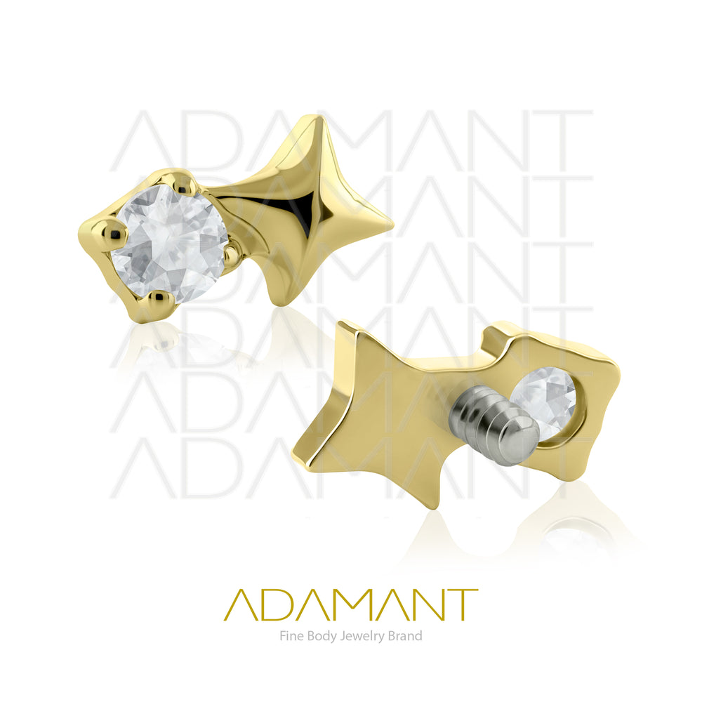 18g - 16g, Titanio Platizado Dorado, Accesorio Rosca, 0.9mm Patrón de rosca, Star Gem, Prong set, Cubic Zirconia.