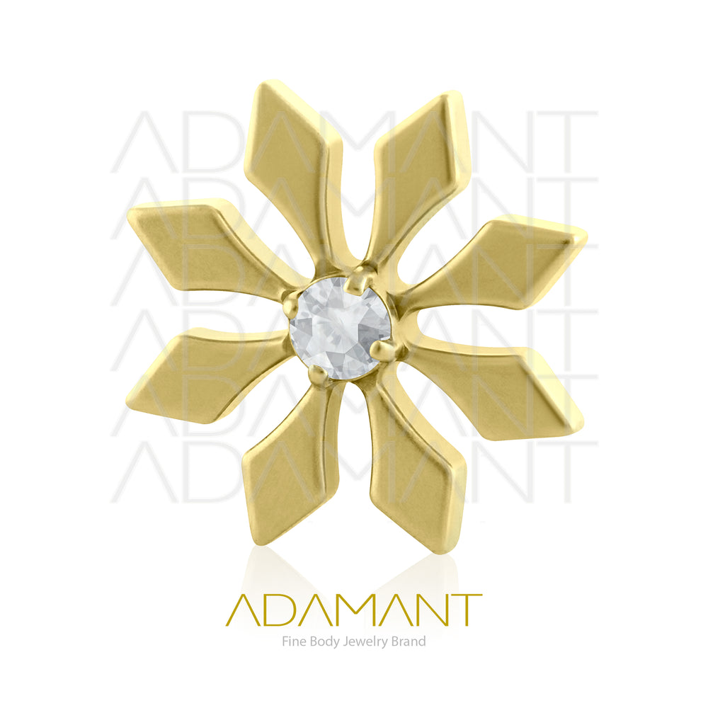 18g - 16g, Titanio Platizado Dorado Accesorio Rosca, 0.9mm Patrón de rosca, Star Petal, Prong set,  Cubic Zirconia .