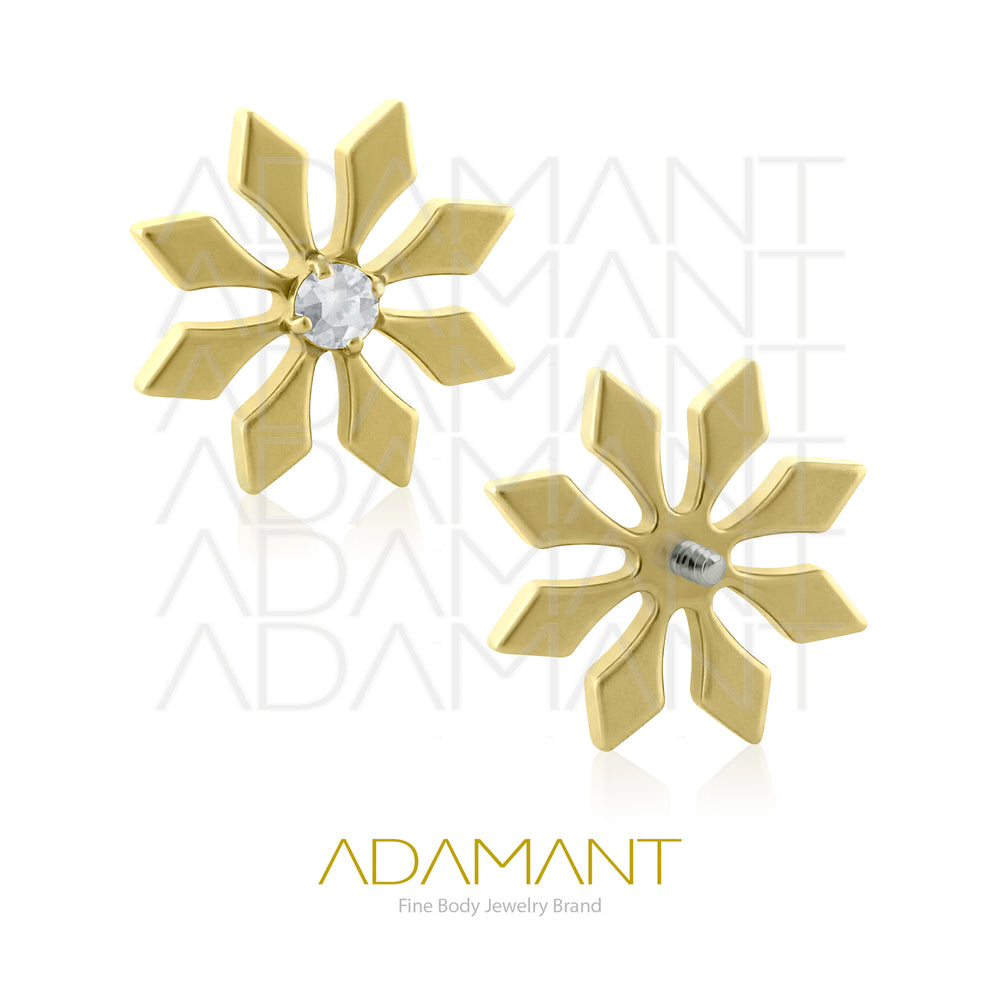 18g - 16g, Titanio Platizado Dorado Accesorio Rosca, 0.9mm Patrón de rosca, Star Petal, Prong set,  Cubic Zirconia .