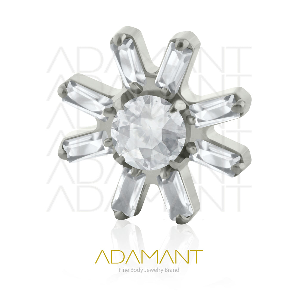 18g - 16g, Titanio Accesorio Rosca, 0.9mm Patrón de rosca,  Sunflare, Prong set, Cubic zirconia.