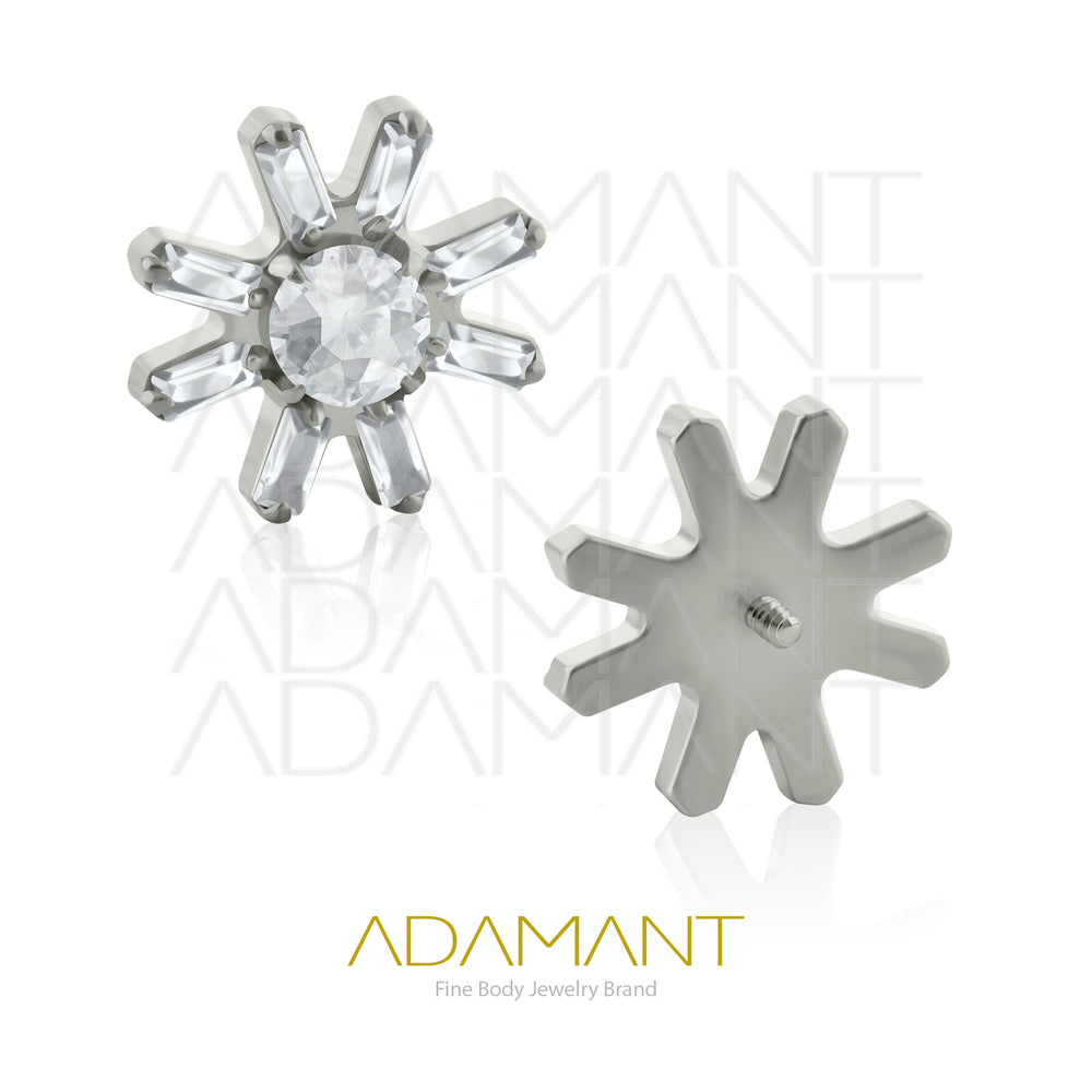 18g - 16g, Titanio Accesorio Rosca, 0.9mm Patrón de rosca,  Sunflare, Prong set, Cubic zirconia.
