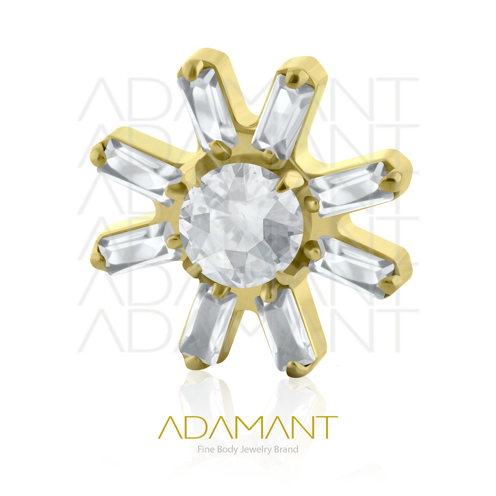 18g - 16g, Titanio Platizado Dorado Accesorio Rosca, 0.9mm Patrón de rosca, Sunflare, Prong Set, Cubic Zirconia.