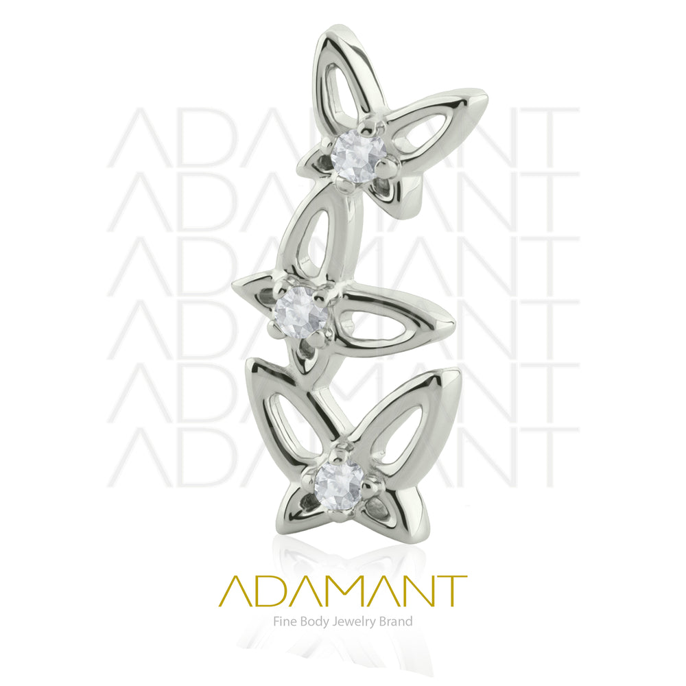18g - 16g, Titanio Accesorio Rosca, 0.9mm Patrón de rosca,Triple Butterfly, Prong set, Cubic zirconia.
