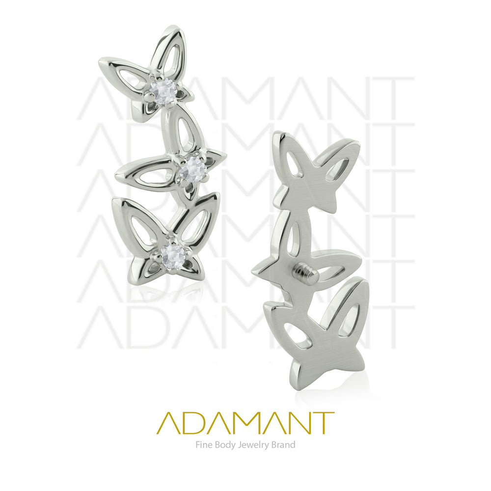 18g - 16g, Titanio Accesorio Rosca, 0.9mm Patrón de rosca,Triple Butterfly, Prong set, Cubic zirconia.