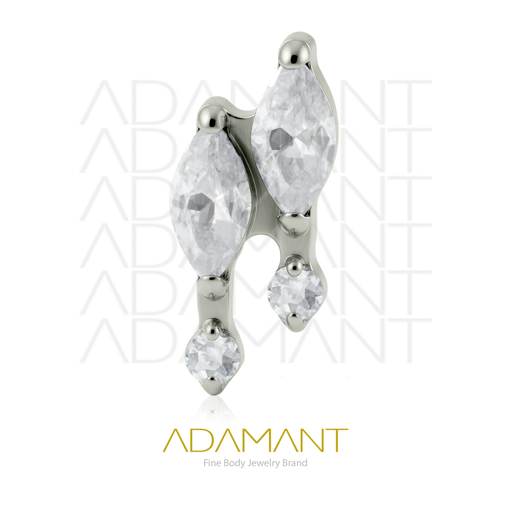 18g - 16g, Titanio Accesorio Rosca, 0.9mm Patrón de rosca, Gem Duo, Prong set, Cubic Zirconia.