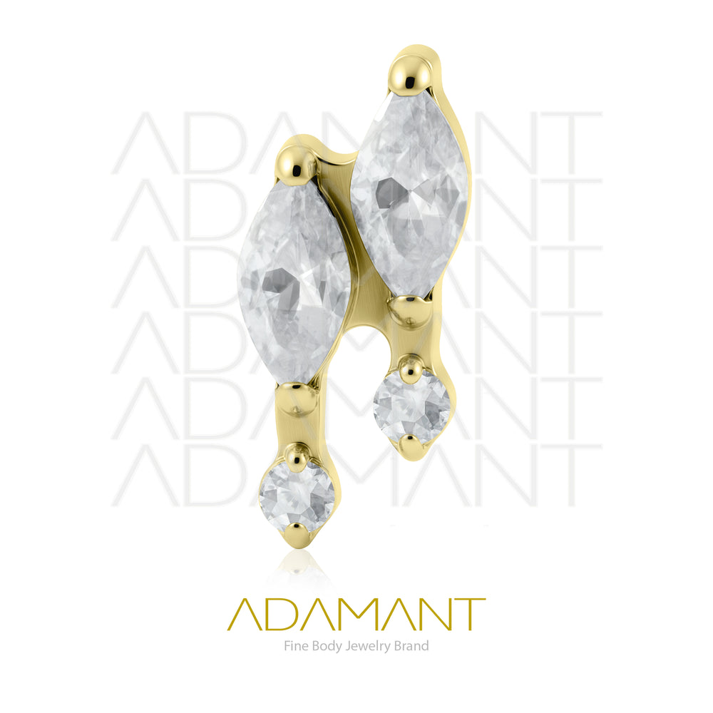 18g - 16g, Titanio Platizado Dorado, Accesorio Rosca, 0.9mm Patrón de rosca, Gem Duo, Prong set, Cubic Zirconia.