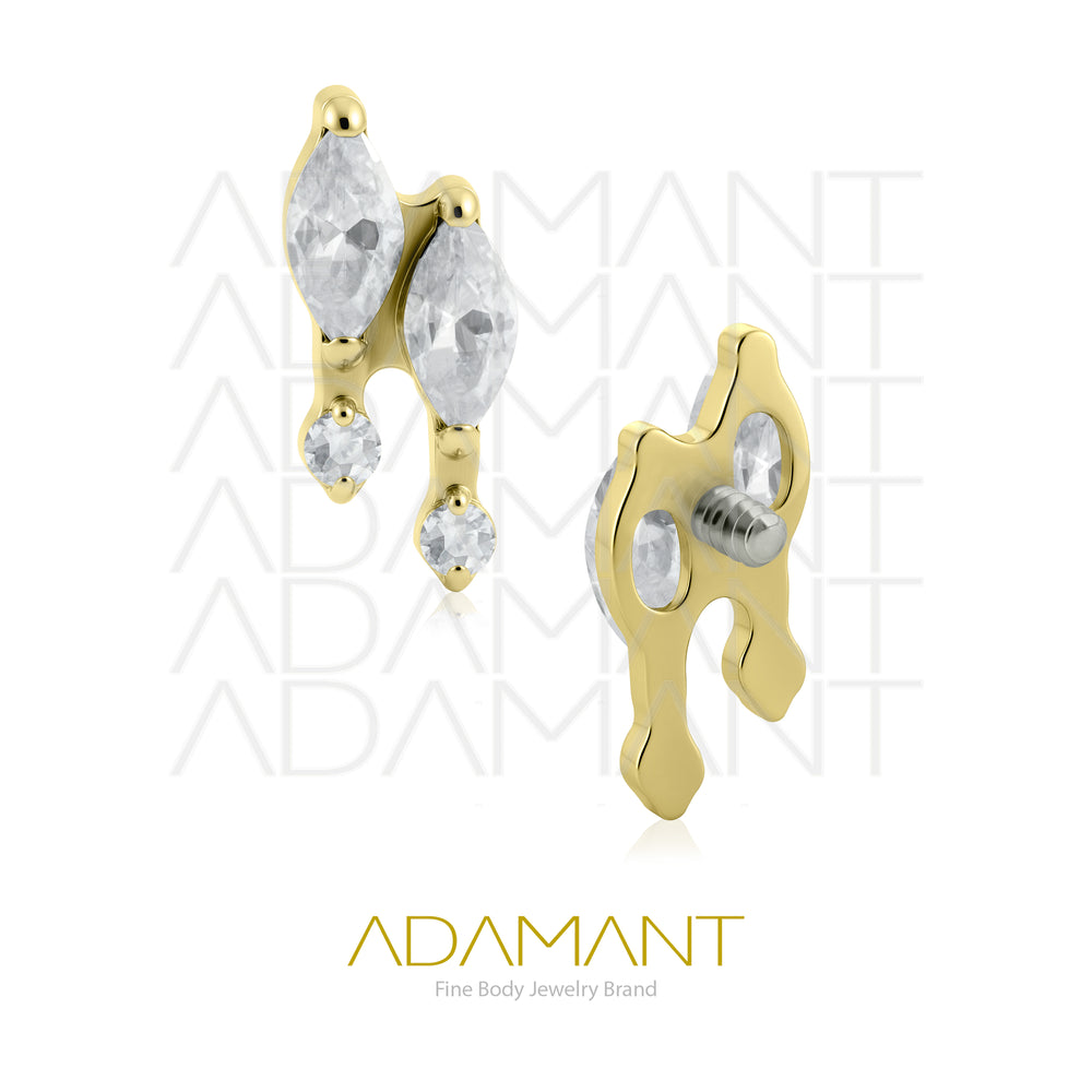 18g - 16g, Titanio Platizado Dorado, Accesorio Rosca, 0.9mm Patrón de rosca, Gem Duo, Prong set, Cubic Zirconia.