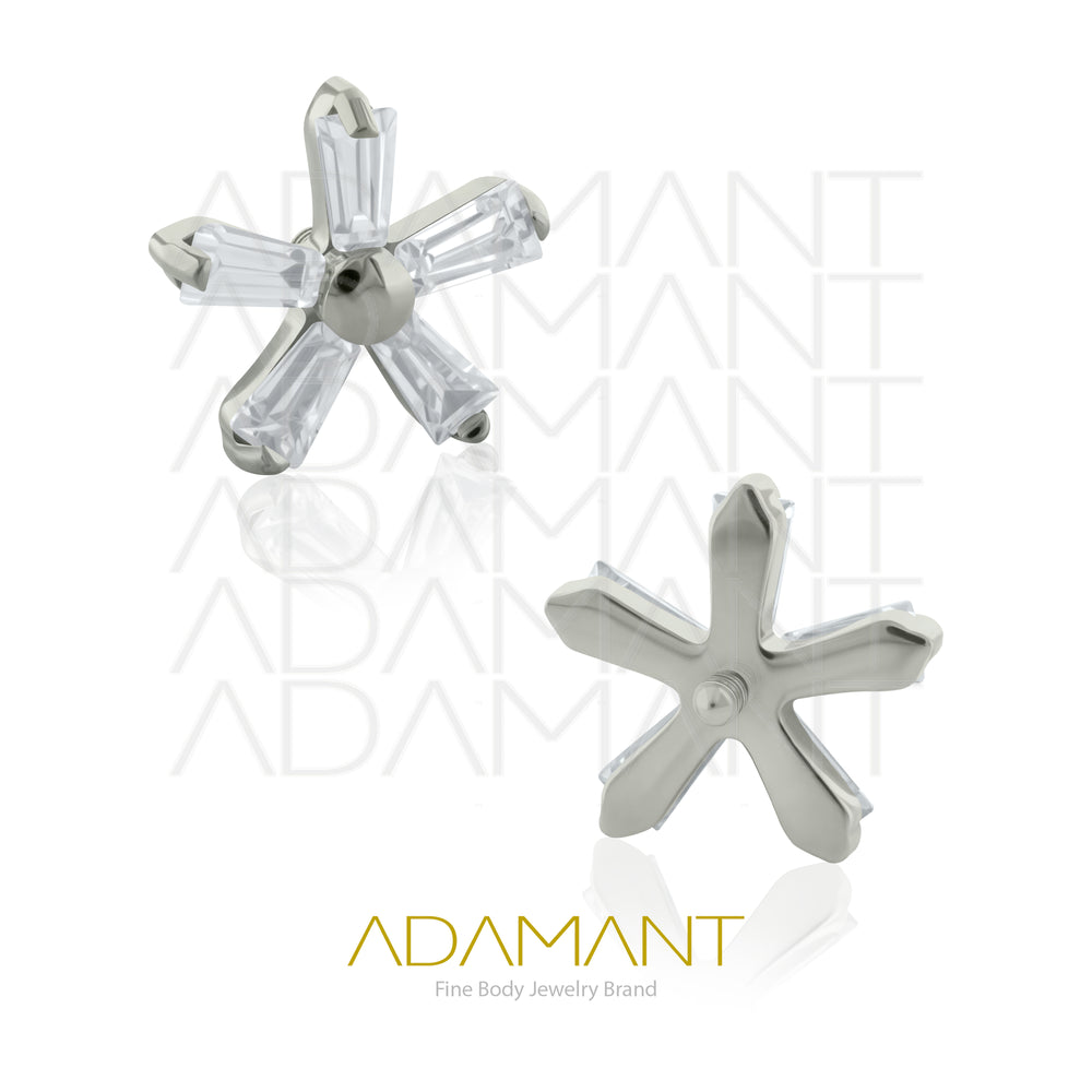 18g - 16g, Titanio Accesorio Rosca, 0.9mm Patrón de rosca, Trapezoidal Flower, Prong Set, Cubic Zirconia.