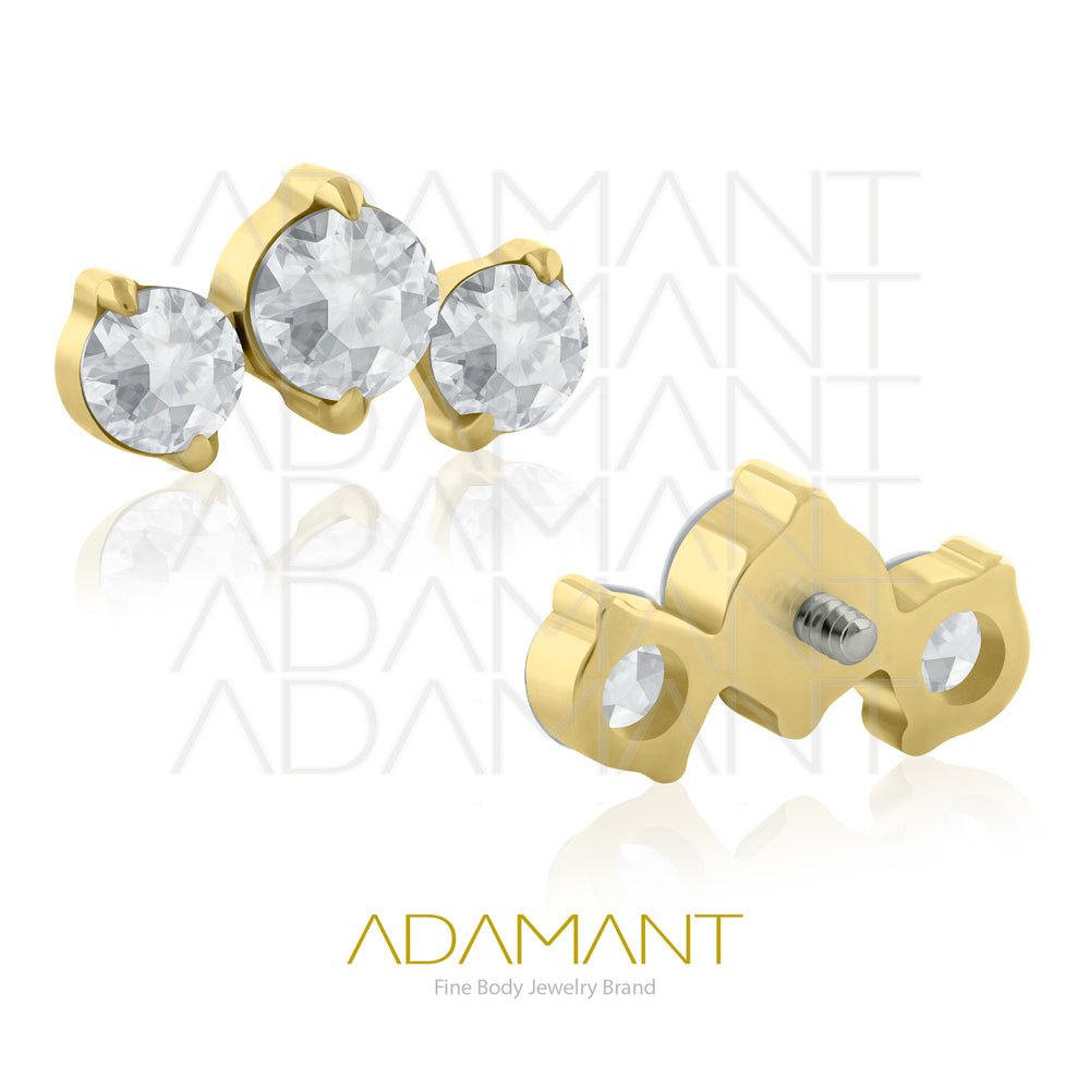 18g - 16g,Titanio Platizado Dorado Accesorio Rosca, 0.9mm Patrón de rosca, Triple Cluster, Prong Set, Cubic Zirconia.