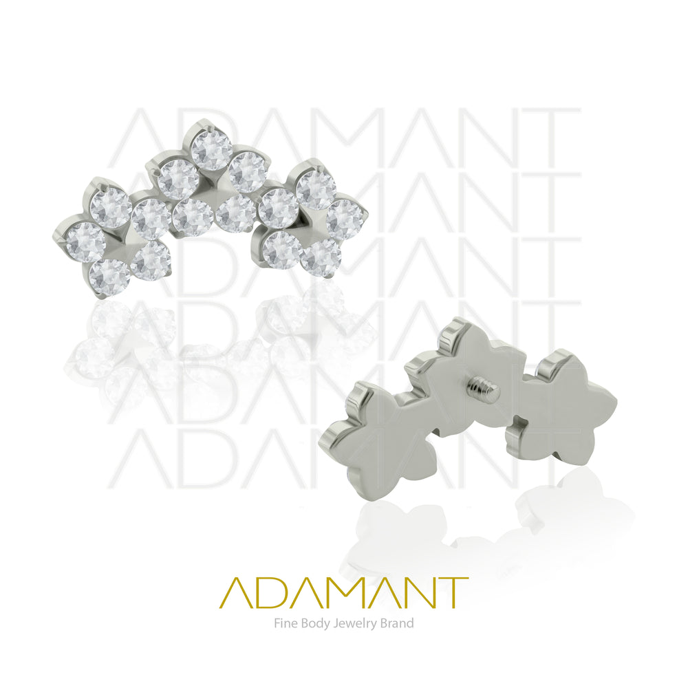 18g - 16g, Titanio Accesorio Rosca, 0.9mm Patrón de rosca, Triple flower, Prong Set, Cubic Zirconia.