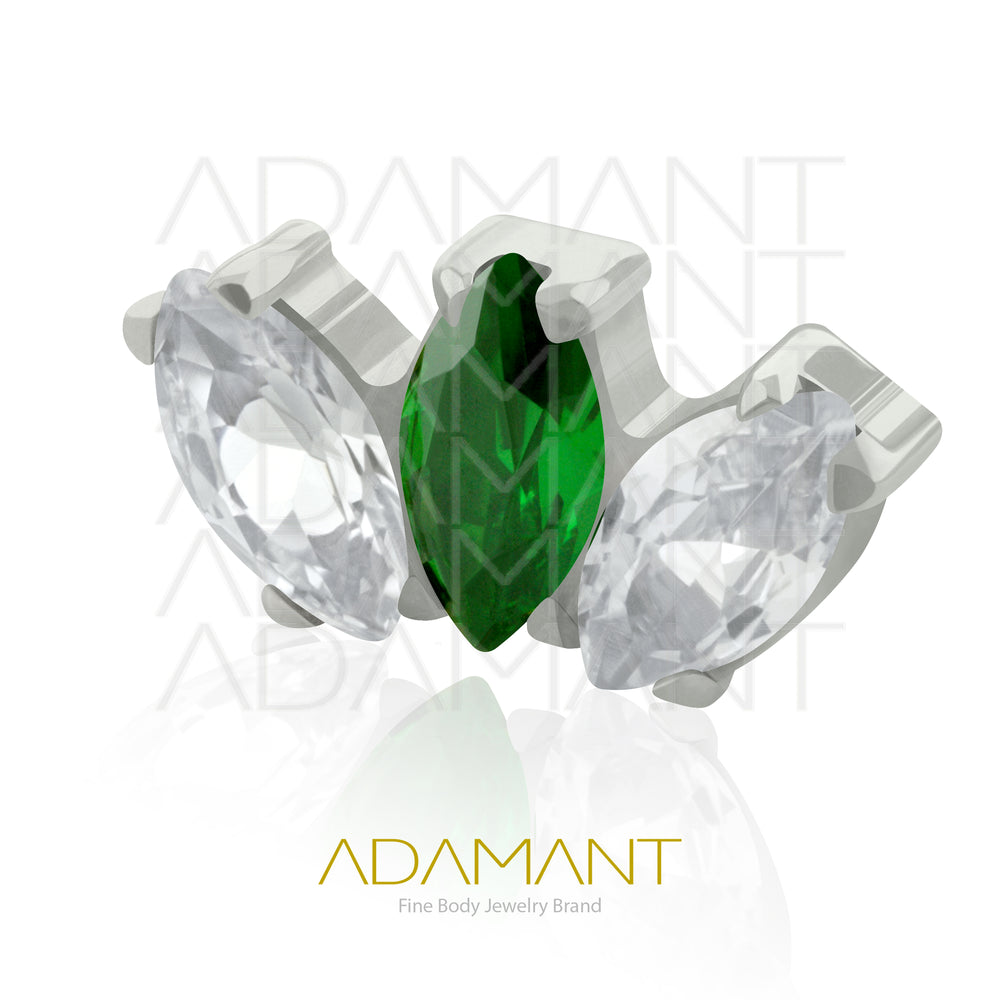 18g - 16g, Titanio Accesorio Rosca, 0.9mm Patrón de rosca, Marquise, Prong Set, Cubic Zirconia.