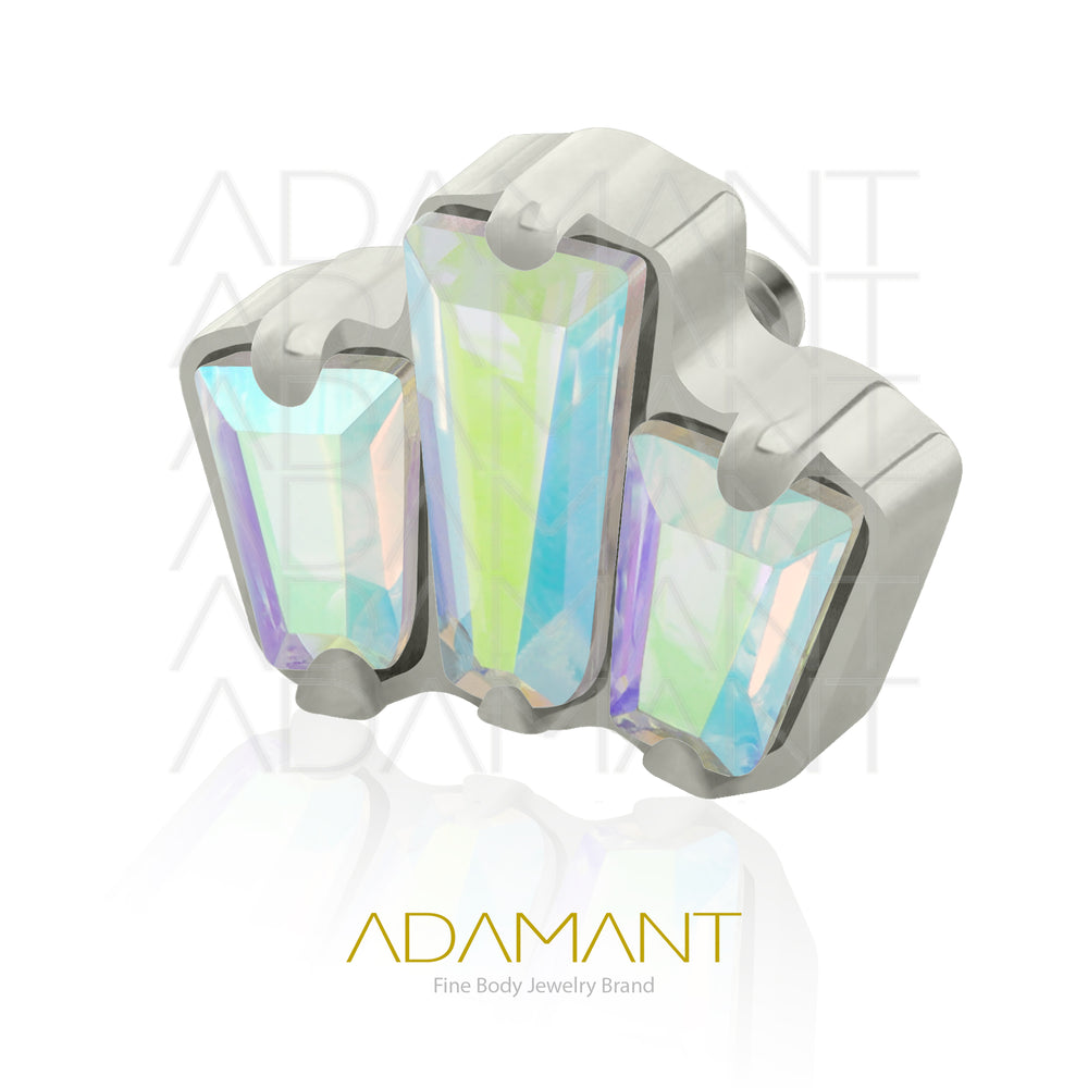 18g - 16g, Titanio Accesorio Rosca, 0.9mm Patrón de rosca, Triple baguette End, Prong Set, Cubic Zirconia.