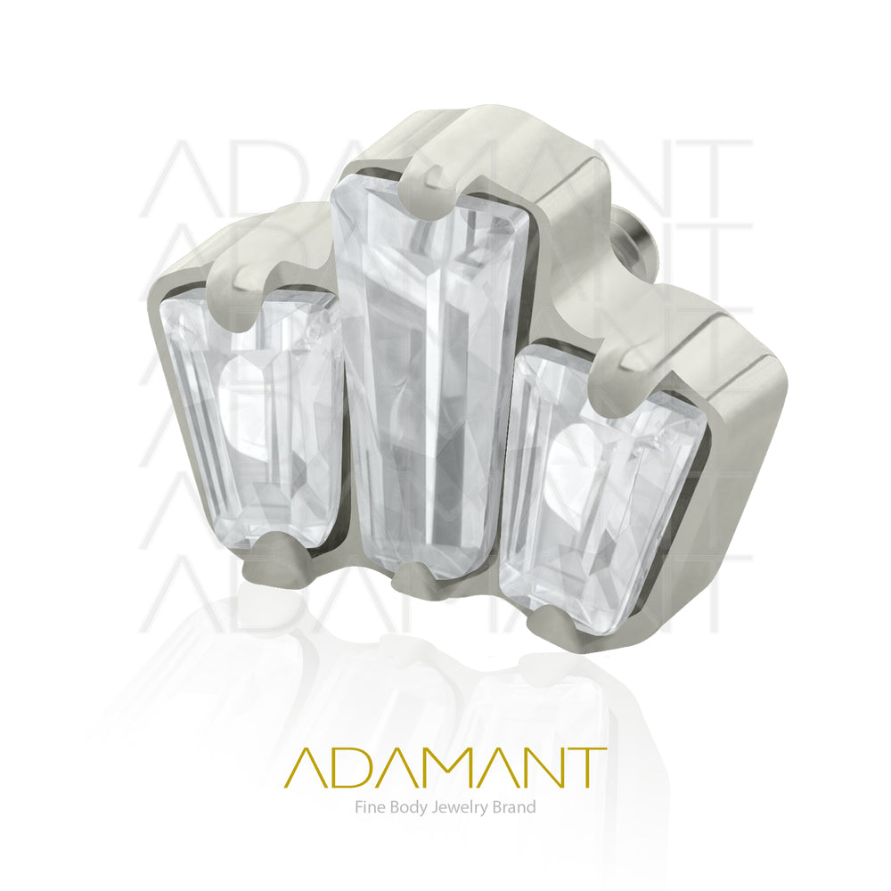 18g - 16g, Titanio Accesorio Rosca, 0.9mm Patrón de rosca, Triple baguette End, Prong Set, Cubic Zirconia.