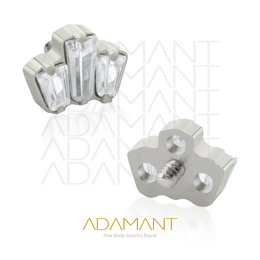 18g - 16g, Titanio Accesorio Rosca, 0.9mm Patrón de rosca, Triple baguette End, Prong Set, Cubic Zirconia.