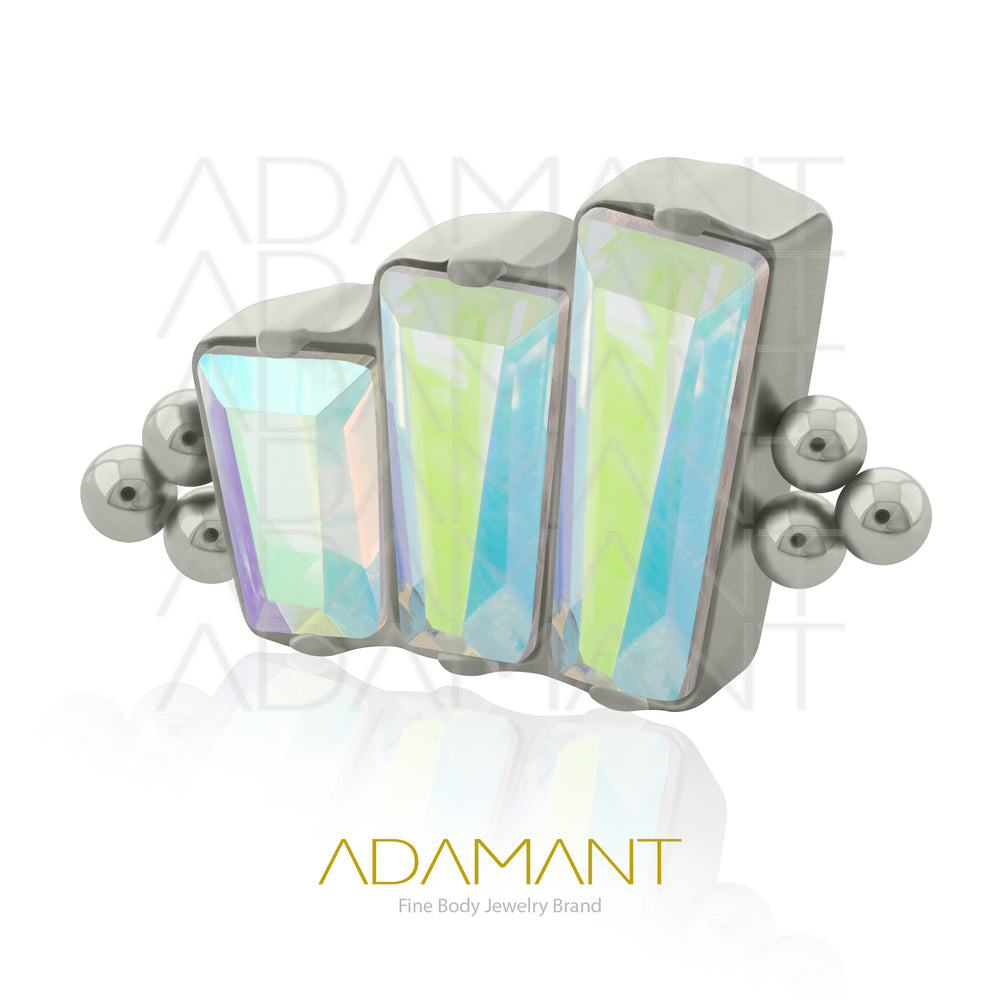 18g - 16g, Titanio Accesorio Rosca, 0.9mm Patrón de rosca, Triple baguette bead, Prong Set, Cubic Zirconia.