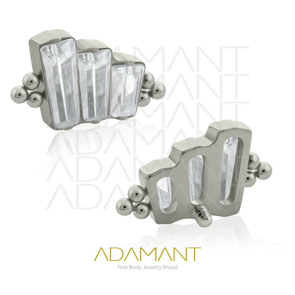 18g - 16g, Titanio Accesorio Rosca, 0.9mm Patrón de rosca, Triple baguette bead, Prong Set, Cubic Zirconia.