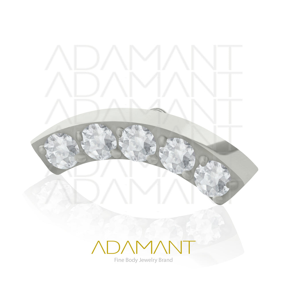 18g - 16g, Titanio Accesorio Rosca, 0.9mm Patrón de rosca, Curved 5 crystals, Prong Set, Cubic Zirconia.