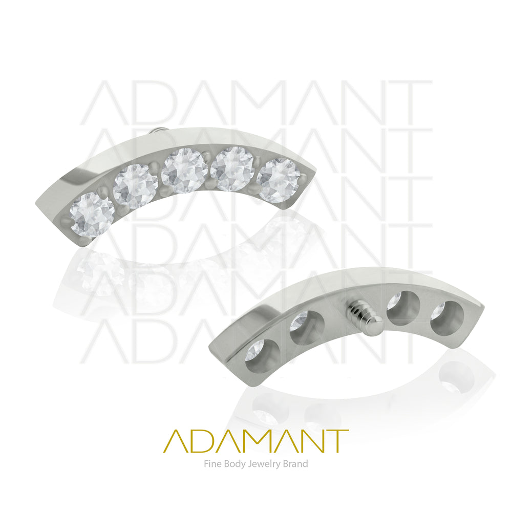 18g - 16g, Titanio Accesorio Rosca, 0.9mm Patrón de rosca, Curved 5 crystals, Prong Set, Cubic Zirconia.