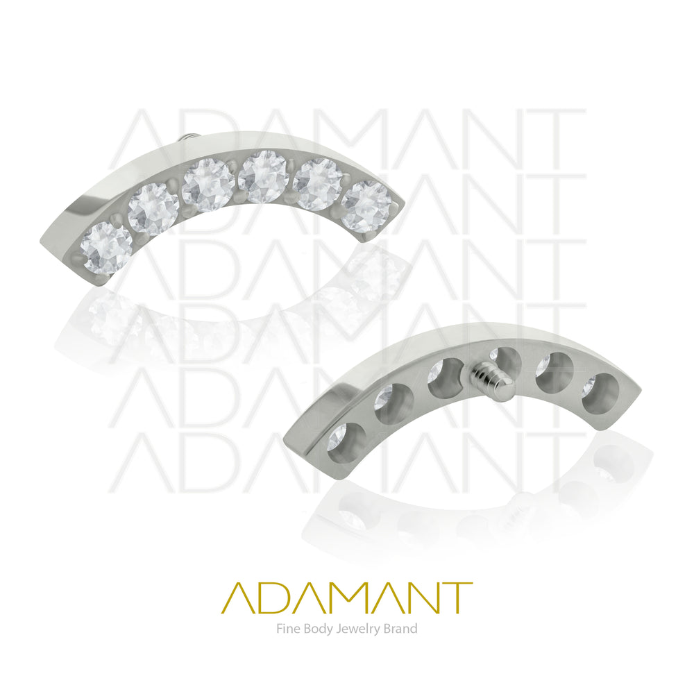 18g - 16g, Titanio Accesorio Rosca, 0.9mm Patrón de rosca, Curved 6 crystals, Prong Set, Cubic Zirconia.