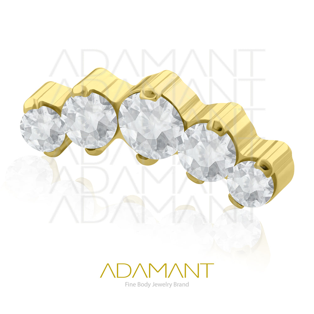 18g - 16g, Titanio Platizado Dorado Accesorio Rosca, 0.9mm Patrón de rosca, Five Curved, Prong Set, Cubic Zirconia.