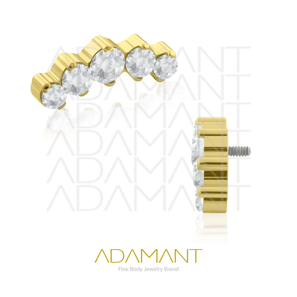 18g - 16g, Titanio Platizado Dorado Accesorio Rosca, 0.9mm Patrón de rosca, Five Curved, Prong Set, Cubic Zirconia.