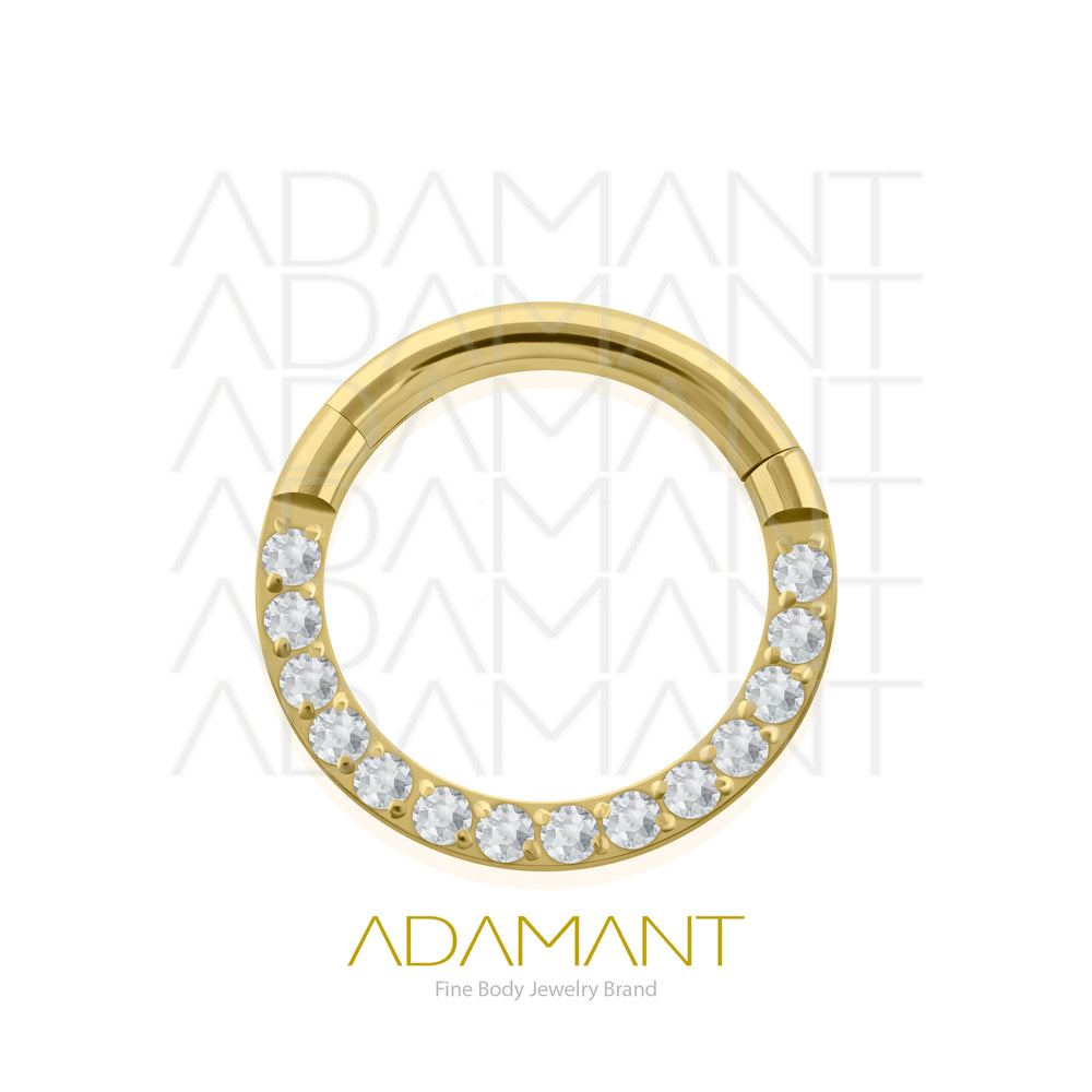 18g, Titanio Platizado Dorado, Aro Clicker con Bisagra, Front Multijoya Prong set, Cubic Zirconia