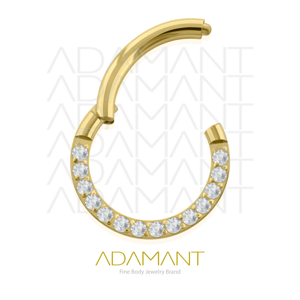18g, Titanio Platizado Dorado, Aro Clicker con Bisagra, Front Multijoya Prong set, Cubic Zirconia