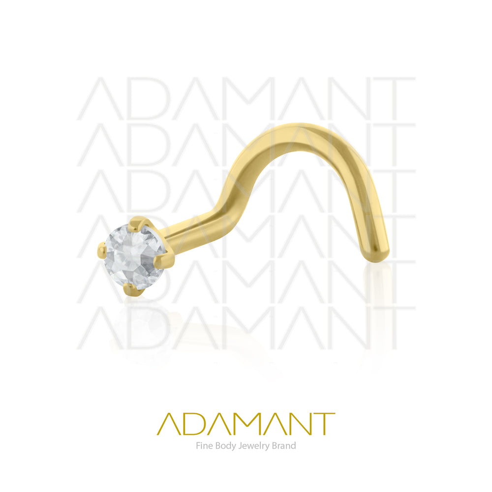 18g, Titanio Platizado Dorado Nostril, Nostril Curvo, Prong Set, Cubic Zirconia