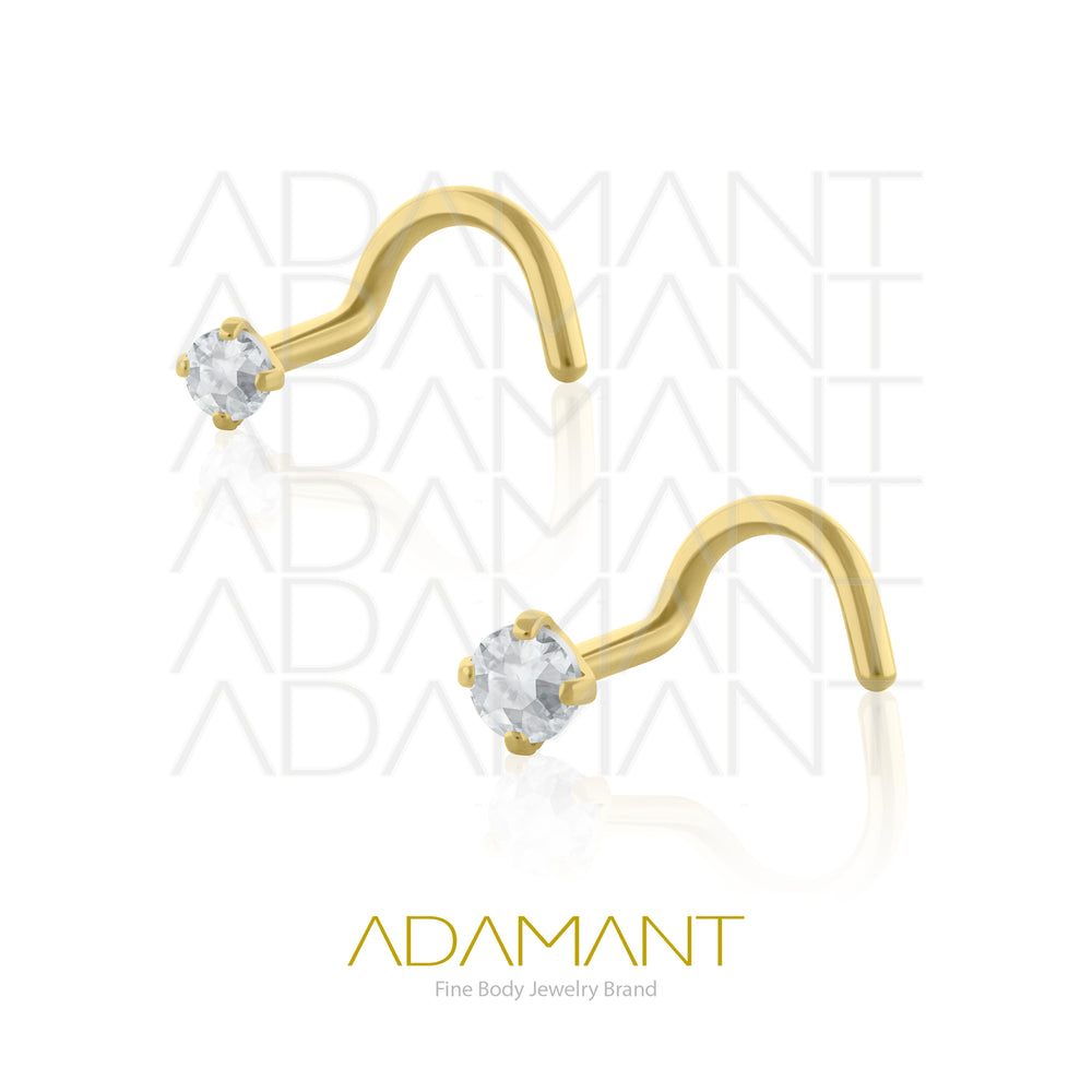 18g, Titanio Platizado Dorado Nostril, Nostril Curvo, Prong Set, Cubic Zirconia