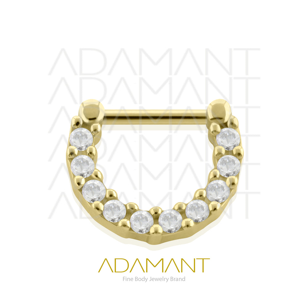 16g, Oro Solido 18k Aro de Bisagra Clicker Forma en D, Prong Set, Cubic Zirconia