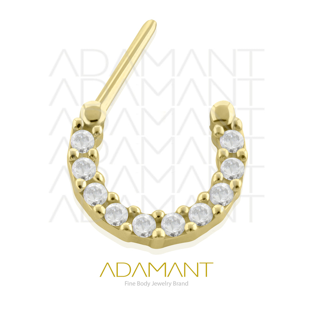16g, Oro Solido 18k Aro de Bisagra Clicker Forma en D, Prong Set, Cubic Zirconia