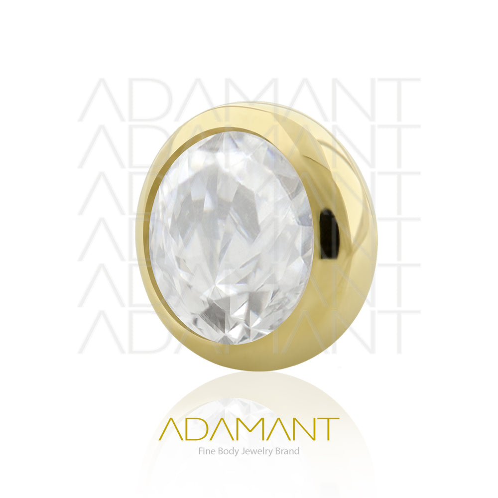 14g, Oro Solido 18k Accesorio Rosca, 1.2mm Patrón de rosca, Bezel Set, Cristal plano