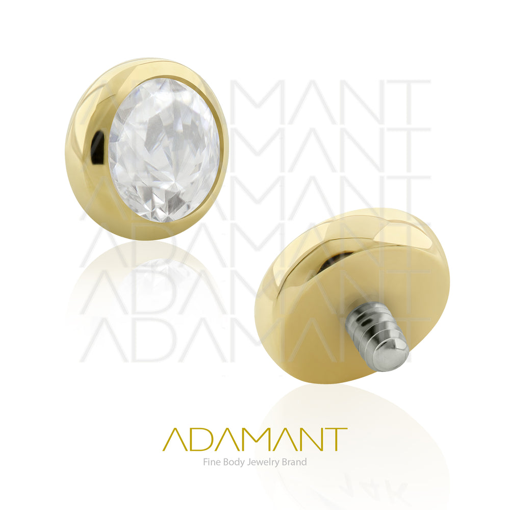 14g, Oro Solido 18k Accesorio Rosca, 1.2mm Patrón de rosca, Bezel Set, Cristal plano