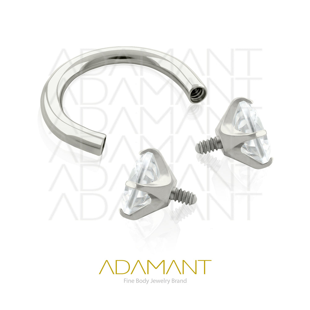 18g, Titanio Circular Barbell, Rosca Interna, 0.9 mm Patrón de Rosca, Herradura con Prong set 4, Cubic Zirconia.