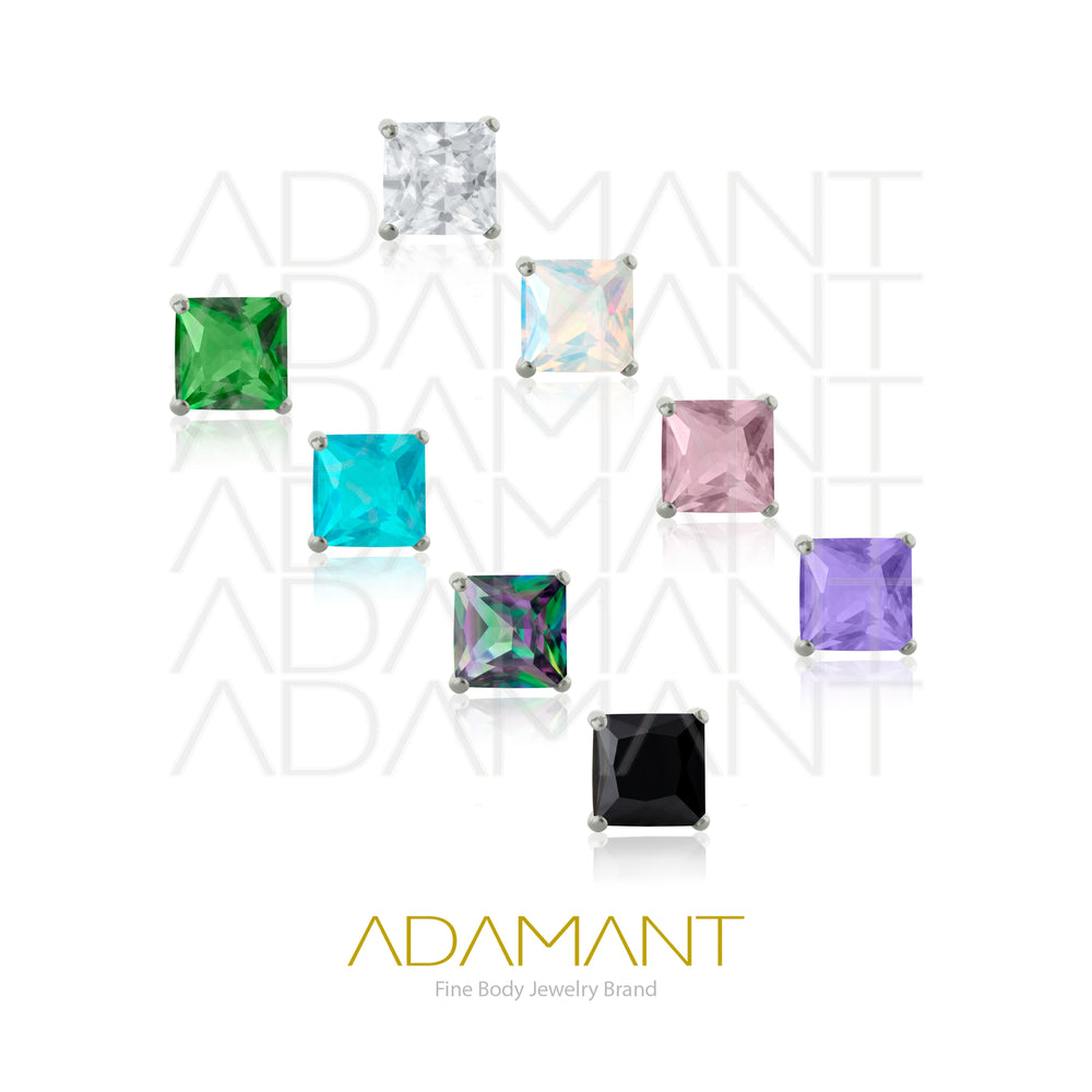 20g-18g-16g-14g Titanio Accesorios Sin Rosca, Cuadrado, Prong set 4, Cubic Zirconia.
