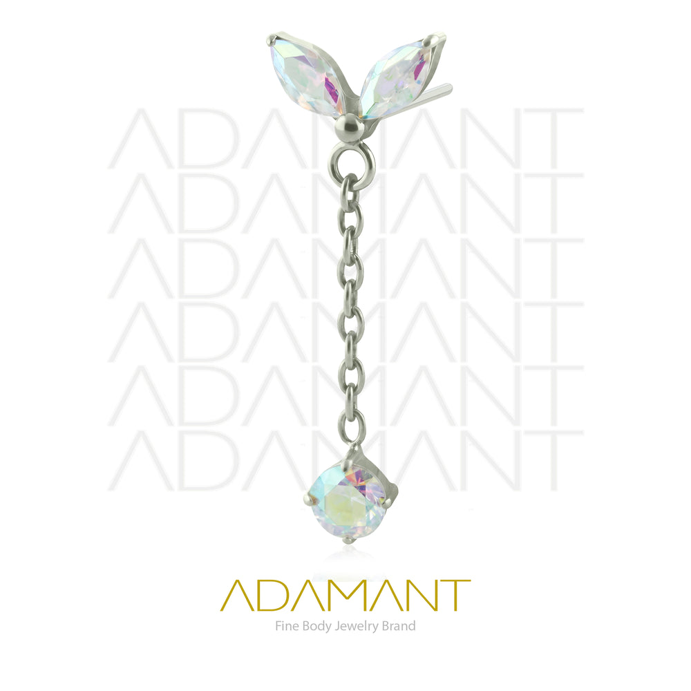 20g-18g-16g-14g Titanio Accesorios Sin Rosca,Double Navette with Chain, Prong set, Cubic Zirconia.