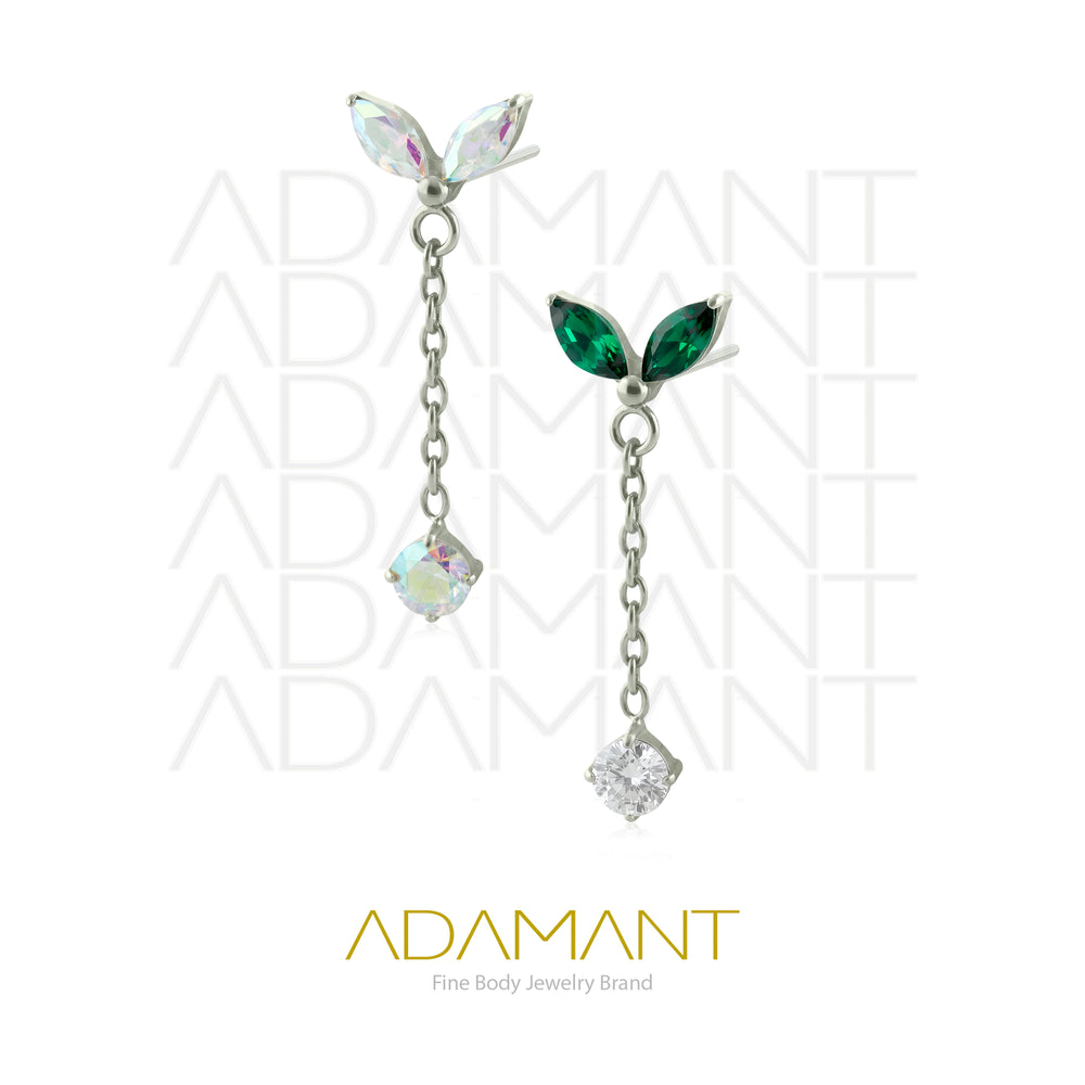 20g-18g-16g-14g Titanio Accesorios Sin Rosca,Double Navette with Chain, Prong set, Cubic Zirconia.