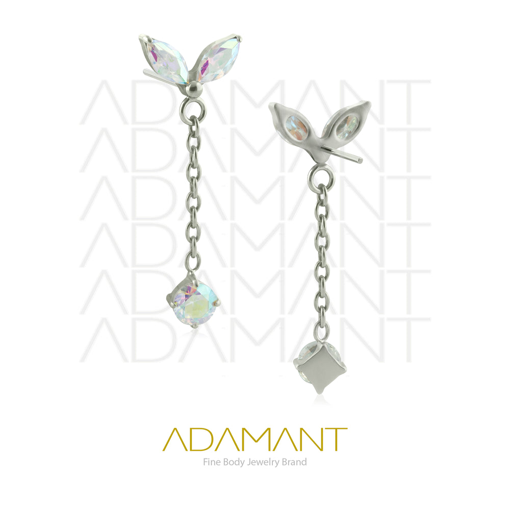 20g-18g-16g-14g Titanio Accesorios Sin Rosca,Double Navette with Chain, Prong set, Cubic Zirconia.