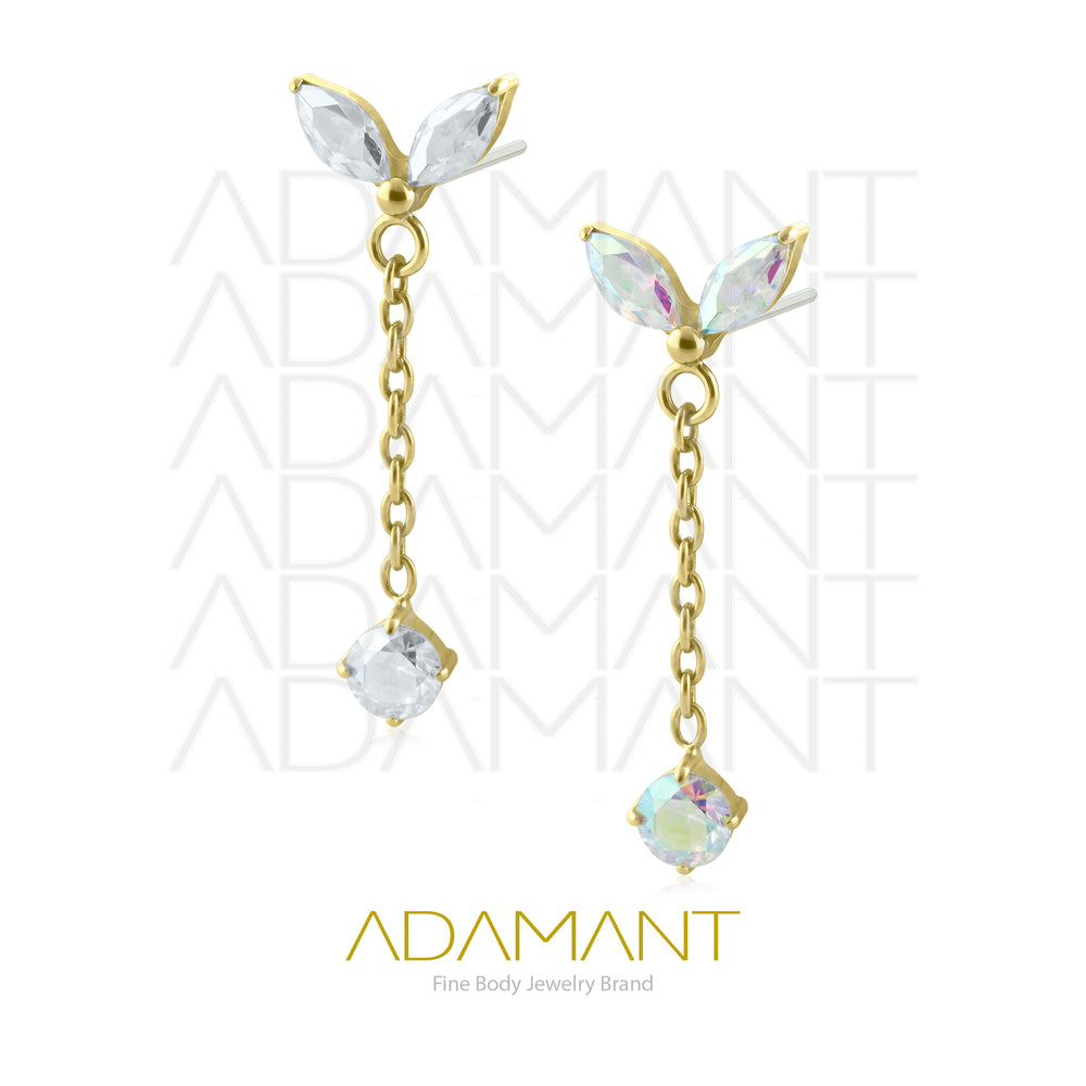 20g-18g-16g-14g Titanio Platizado Dorado Accesorios Sin Rosca,  Double Navette with Chain,prong set Cubic Zirconia.