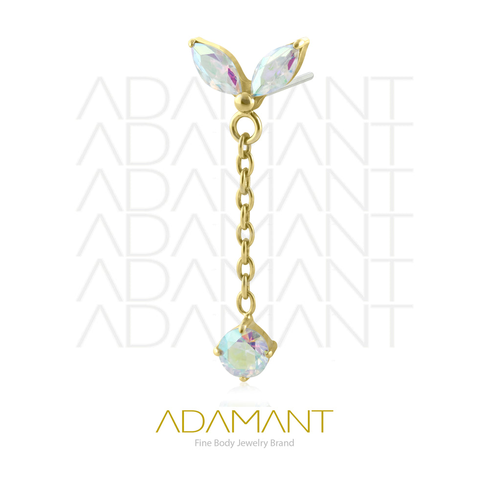 20g-18g-16g-14g Titanio Platizado Dorado Accesorios Sin Rosca,  Double Navette with Chain,prong set Cubic Zirconia.