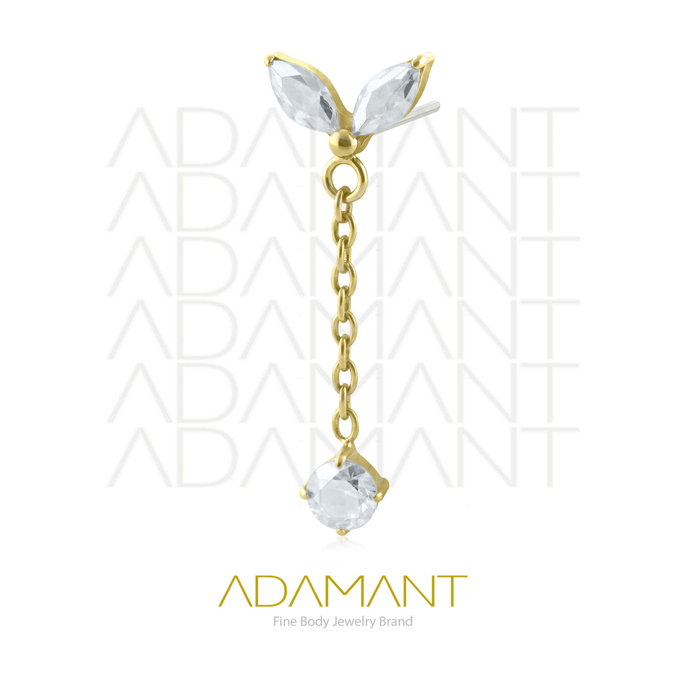 20g-18g-16g-14g Titanio Platizado Dorado Accesorios Sin Rosca,  Double Navette with Chain,prong set Cubic Zirconia.