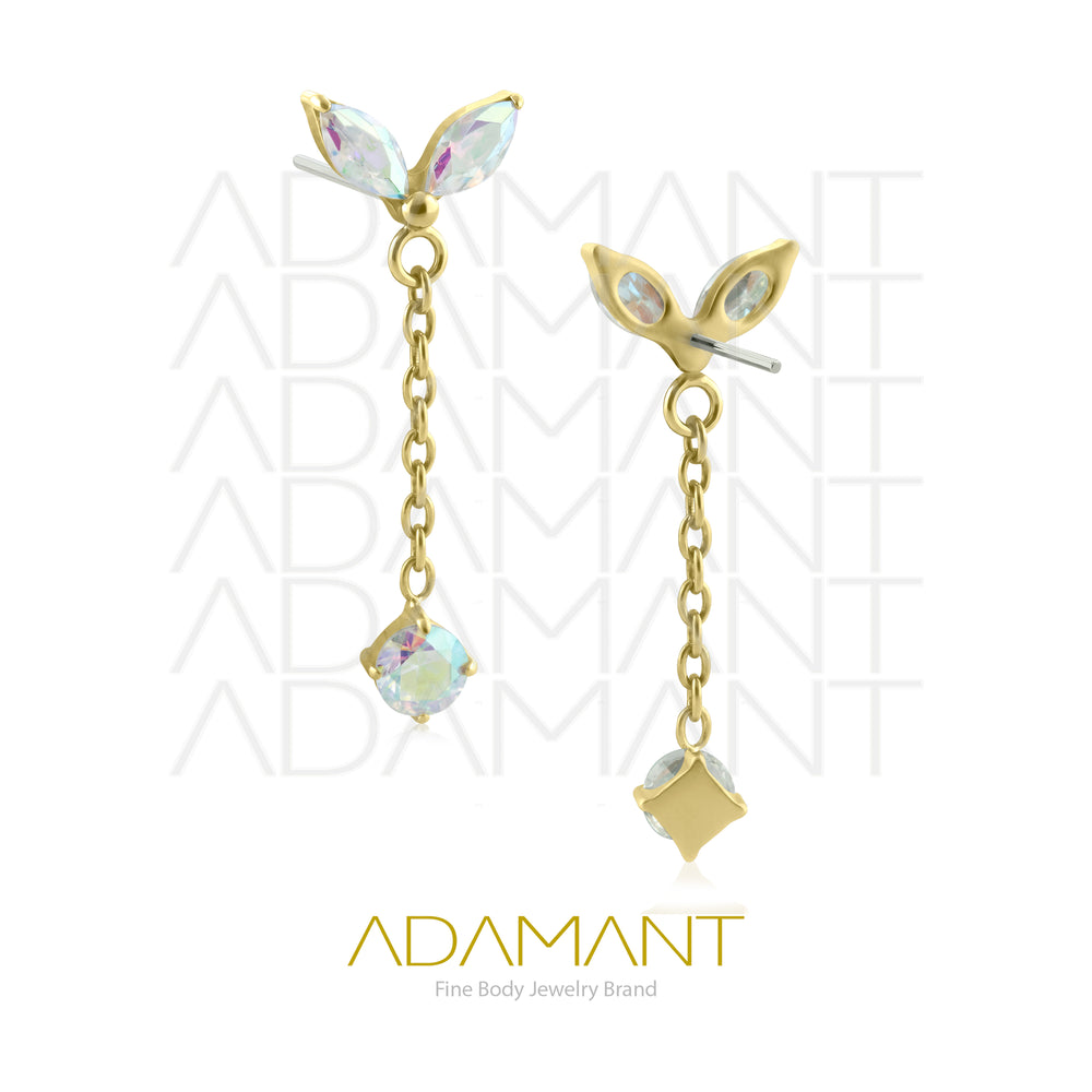 20g-18g-16g-14g Titanio Platizado Dorado Accesorios Sin Rosca,  Double Navette with Chain,prong set Cubic Zirconia.