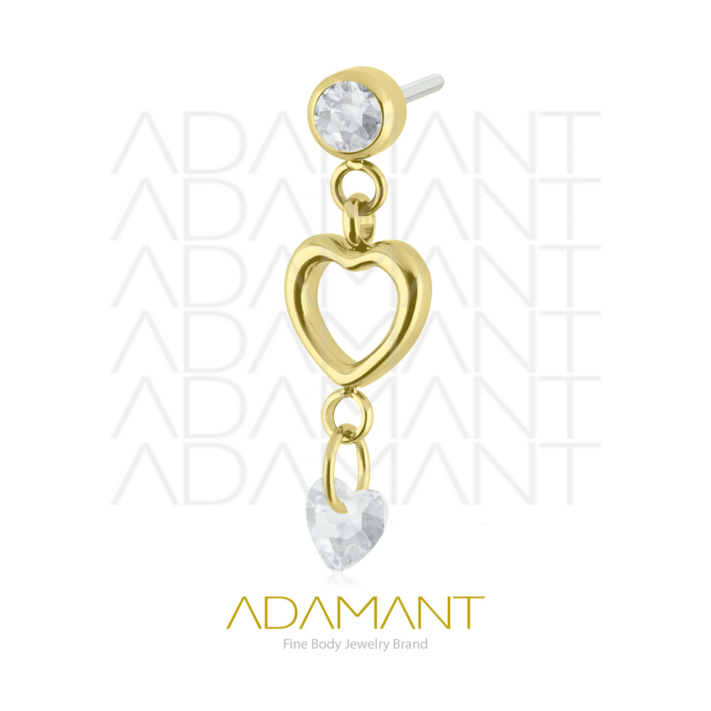 20g-18g-16g-14g Titanio Platizado Dorado Accesorios Sin Rosca, Heart Glow, prong set Cubic Zirconia.