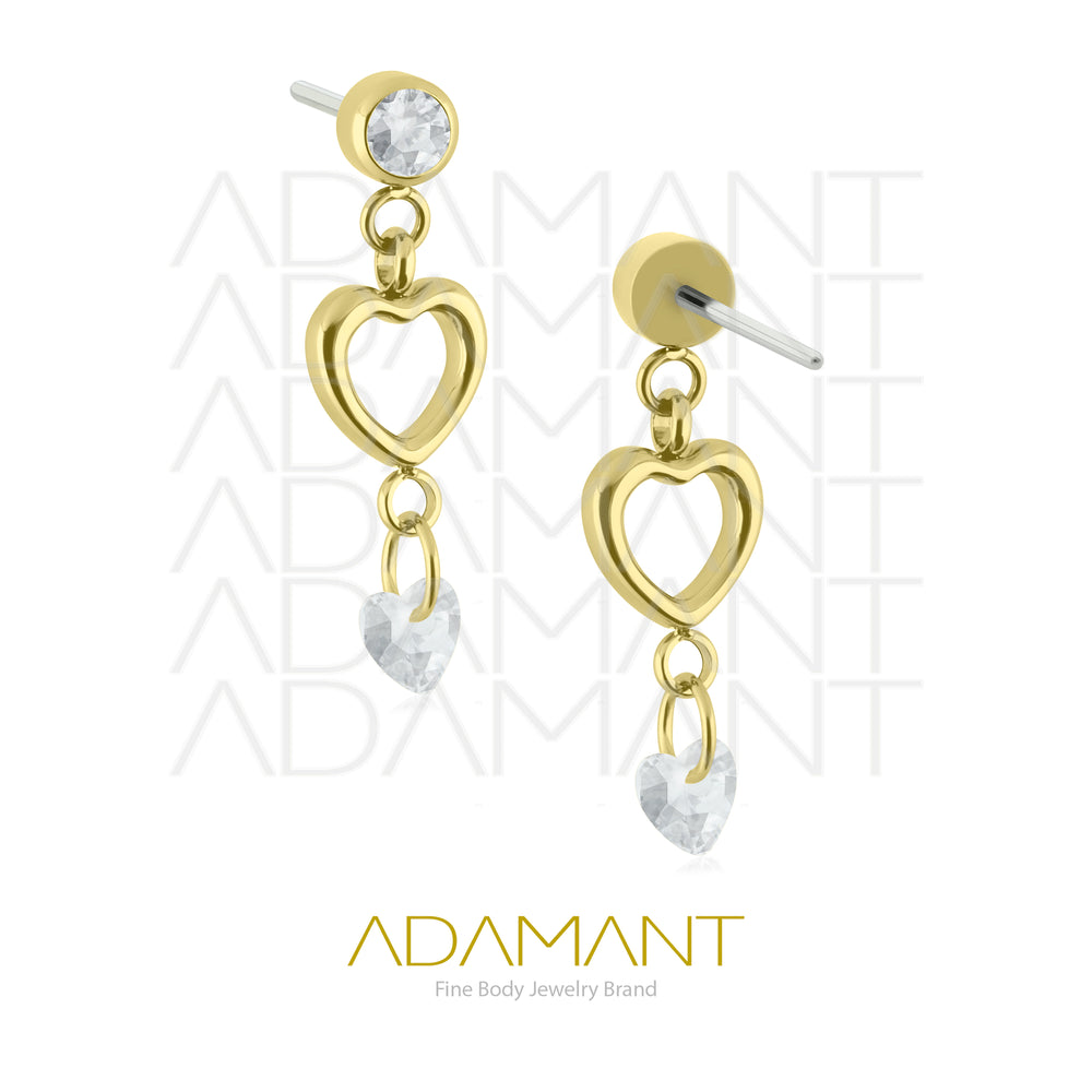 20g-18g-16g-14g Titanio Platizado Dorado Accesorios Sin Rosca, Heart Glow, prong set Cubic Zirconia.
