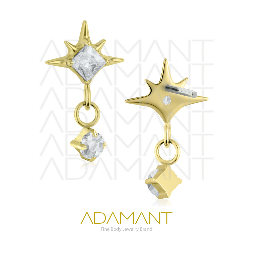 20g-18g-16g-14g Titanio Platizado Dorado Accesorios Sin Rosca, Star Drop, prong set Cubic Zirconia.