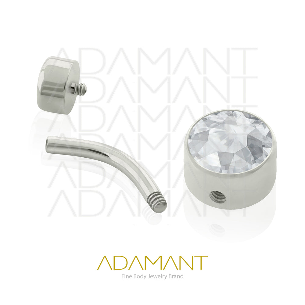 14g, Titanio Navel Curved, Rosca Interna, 1.2mm Patrón de Rosca, Ombligo Doble Bezel Set Plano, Cubic Zirconia.