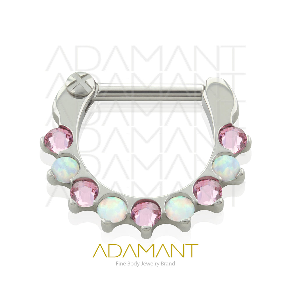 16g, Titanio, Aro Clicker con Bisagra, Front Prong set, Cubic Zirconia y Opal