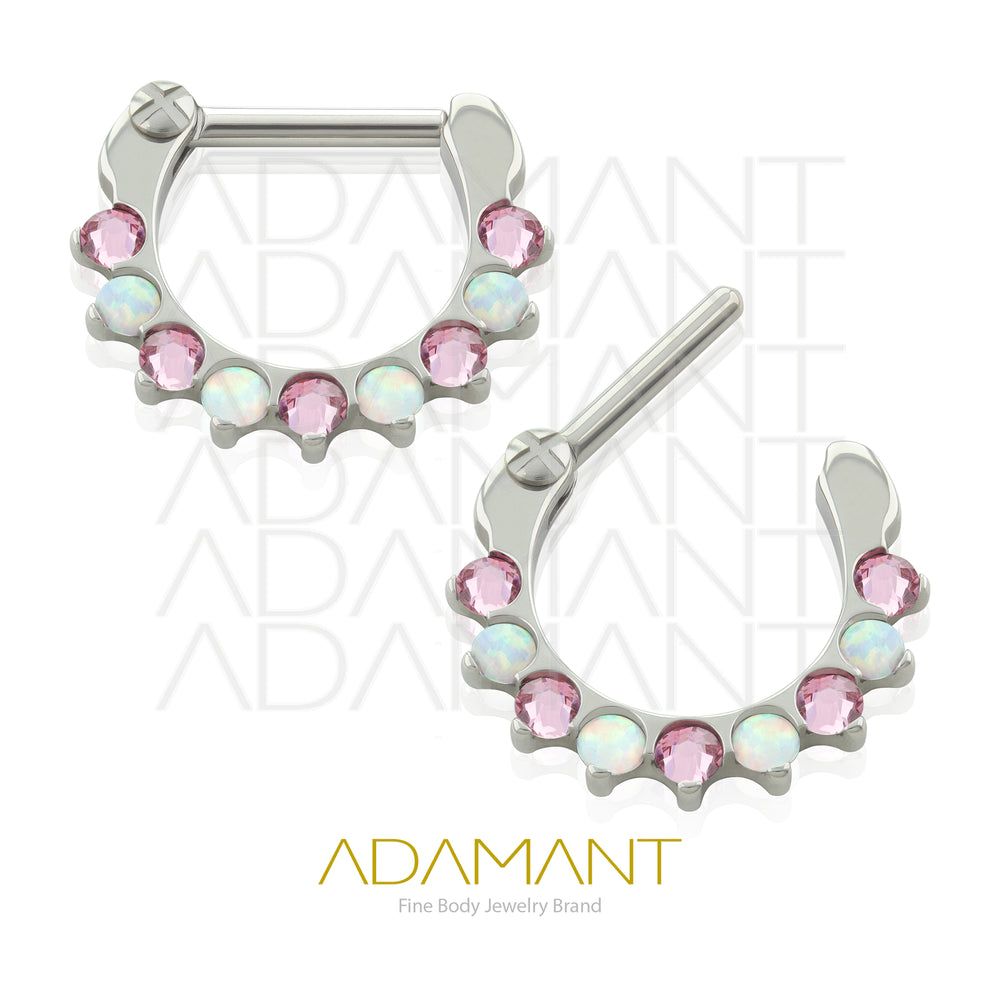 16g, Titanio, Aro Clicker con Bisagra, Front Prong set, Cubic Zirconia y Opal